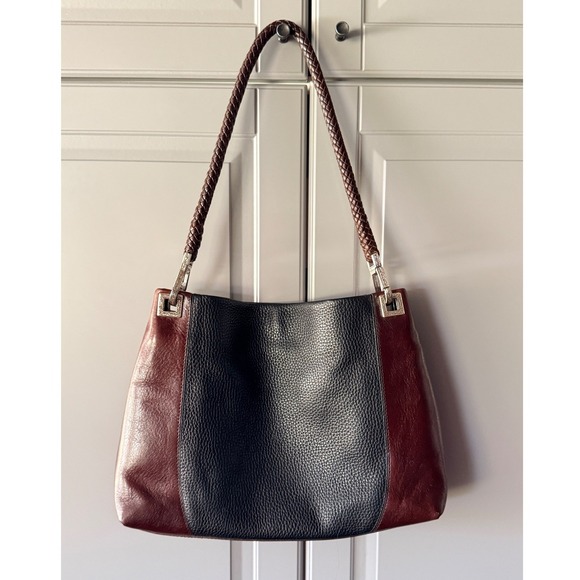 Brighton Handbags - Brighton Vintage Charlotte Pebbled Leather Shoulder Purse, Brown Black,OS